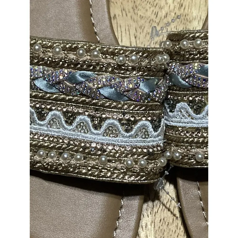Madden Girl Women's Slip On Sandals Size 7‎ Tropical Gold Ribbon Jewels Travel